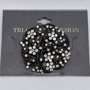 Tri Coastal Design Jewelry Pin Brooch Round Metal Rhinestones Gun Metal New